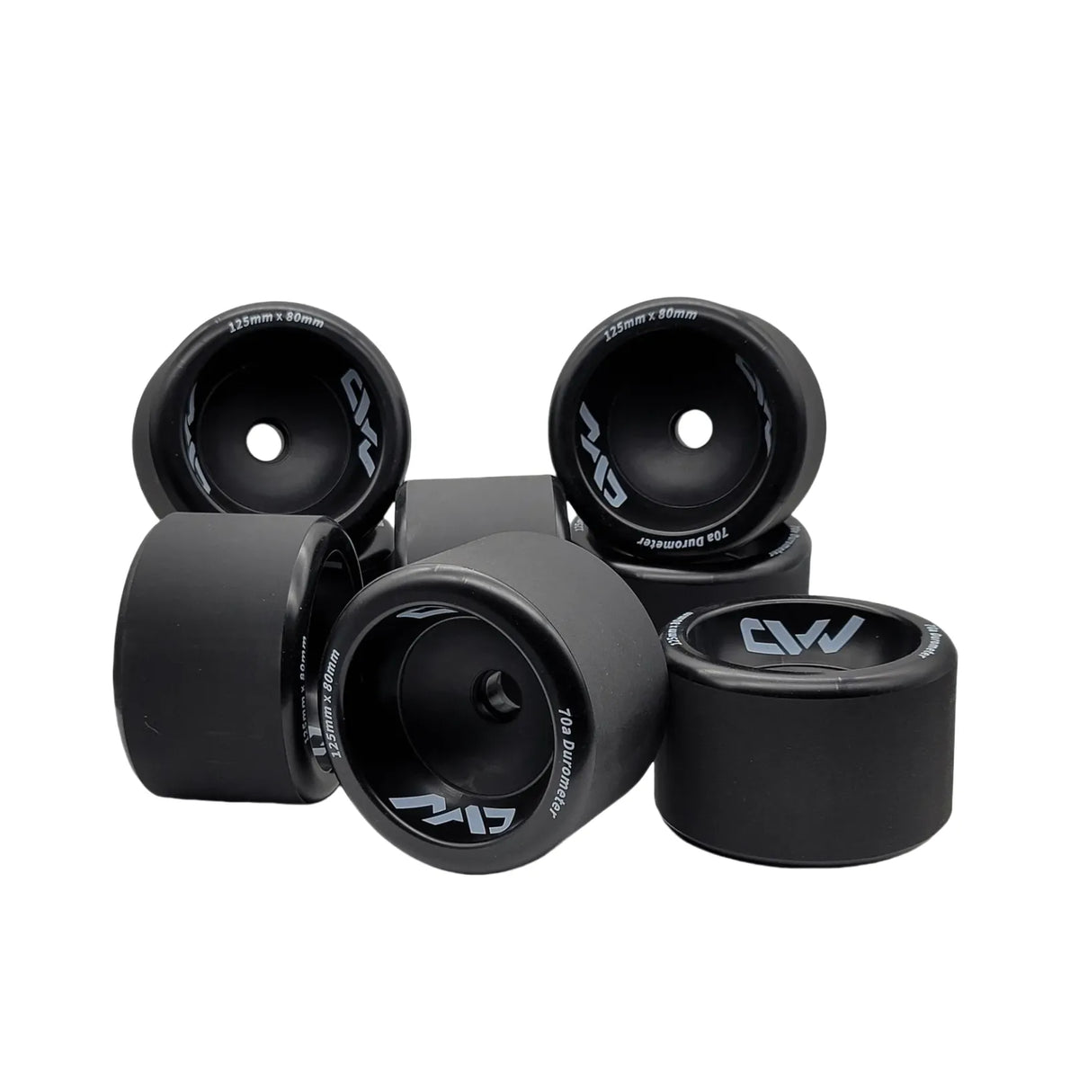Mad Max 125mm electric skateboard wheels shown from multiple angles