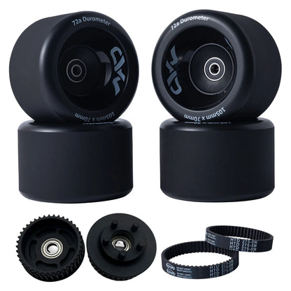 105mm Mad Wheels V2 belt drive electric skateboard wheels with 40T CNC Kegel pulleys and 275mm belts