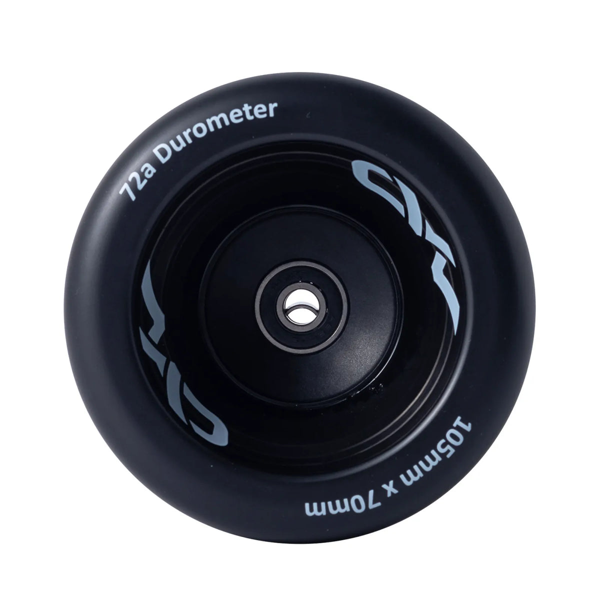 105mm Mad Wheels V2 electric skateboard wheel front view showing core design and printed details