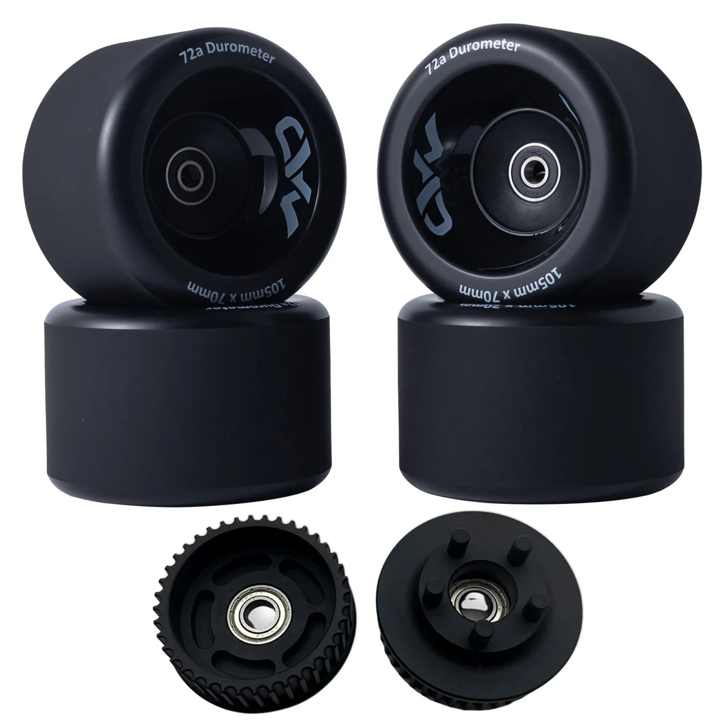 105mm Mad Wheels V2 electric skateboard wheels with 40T CNC Kegel pulleys for belt drive setups