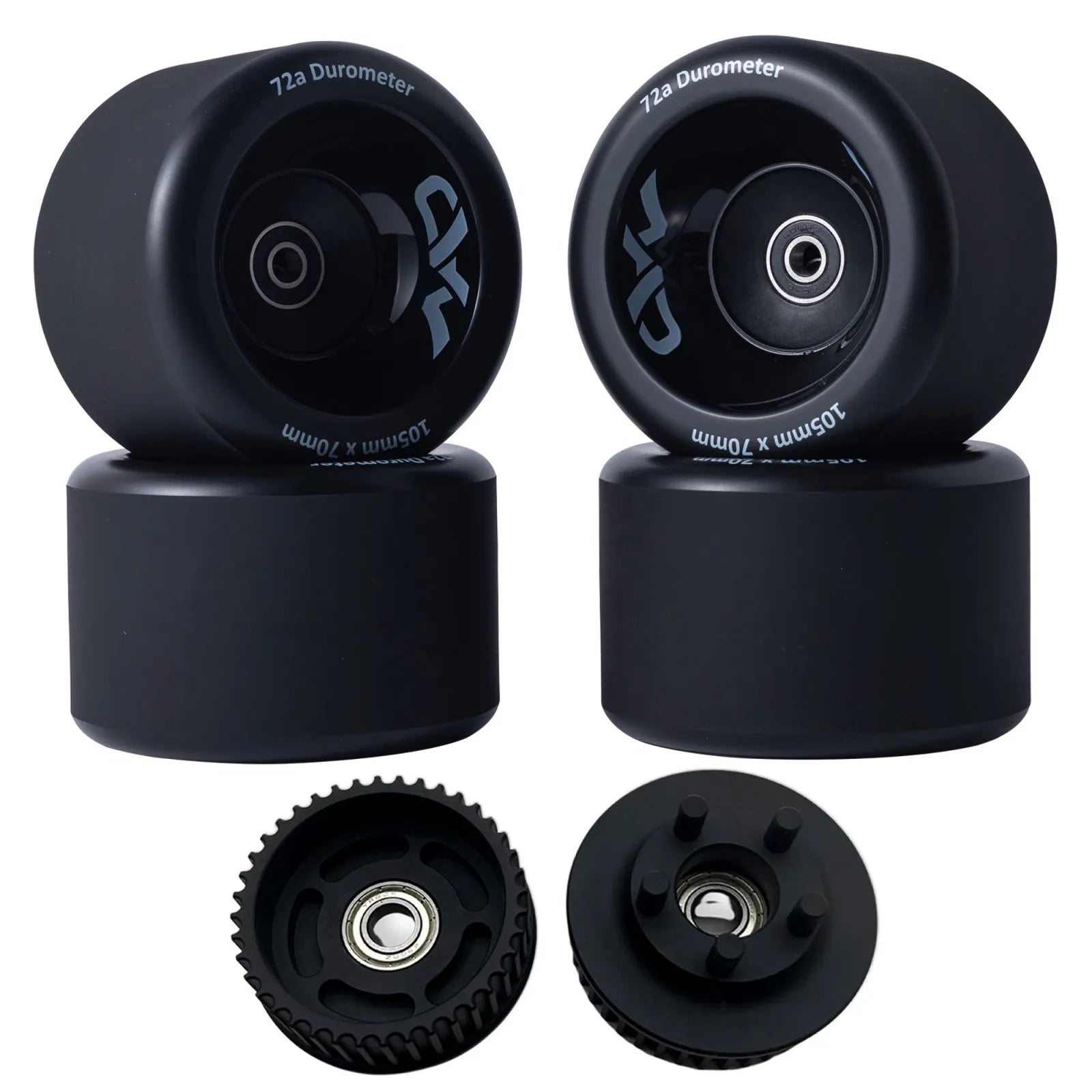 105mm Mad Wheels V2 electric skateboard wheels with 40T CNC Kegel pulleys for belt drive setups