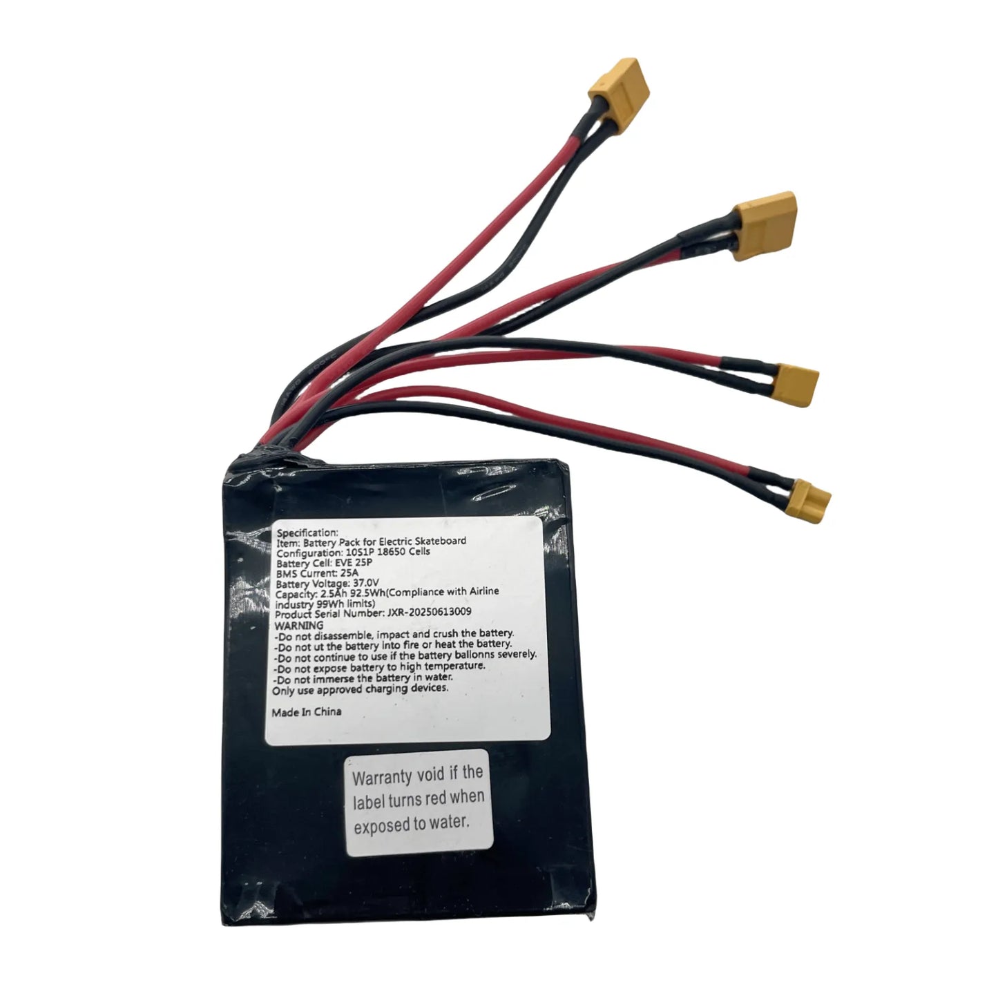 10S1P 2.5Ah 92.5Wh airline friendly master battery pack with XT60 and XT30 connectors for electric skateboard