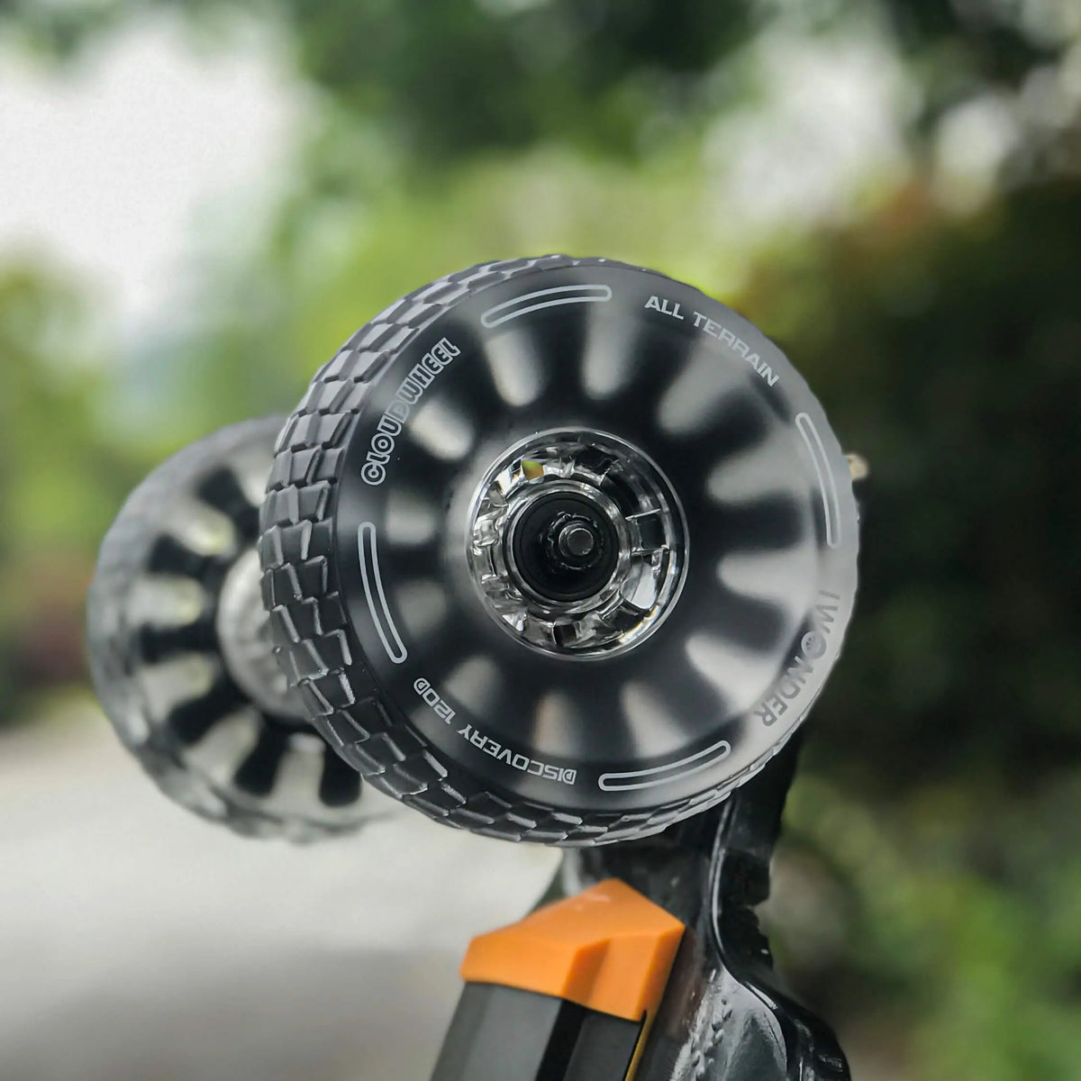 120mm Cloud Wheels black installed on electric skateboard for smooth riding