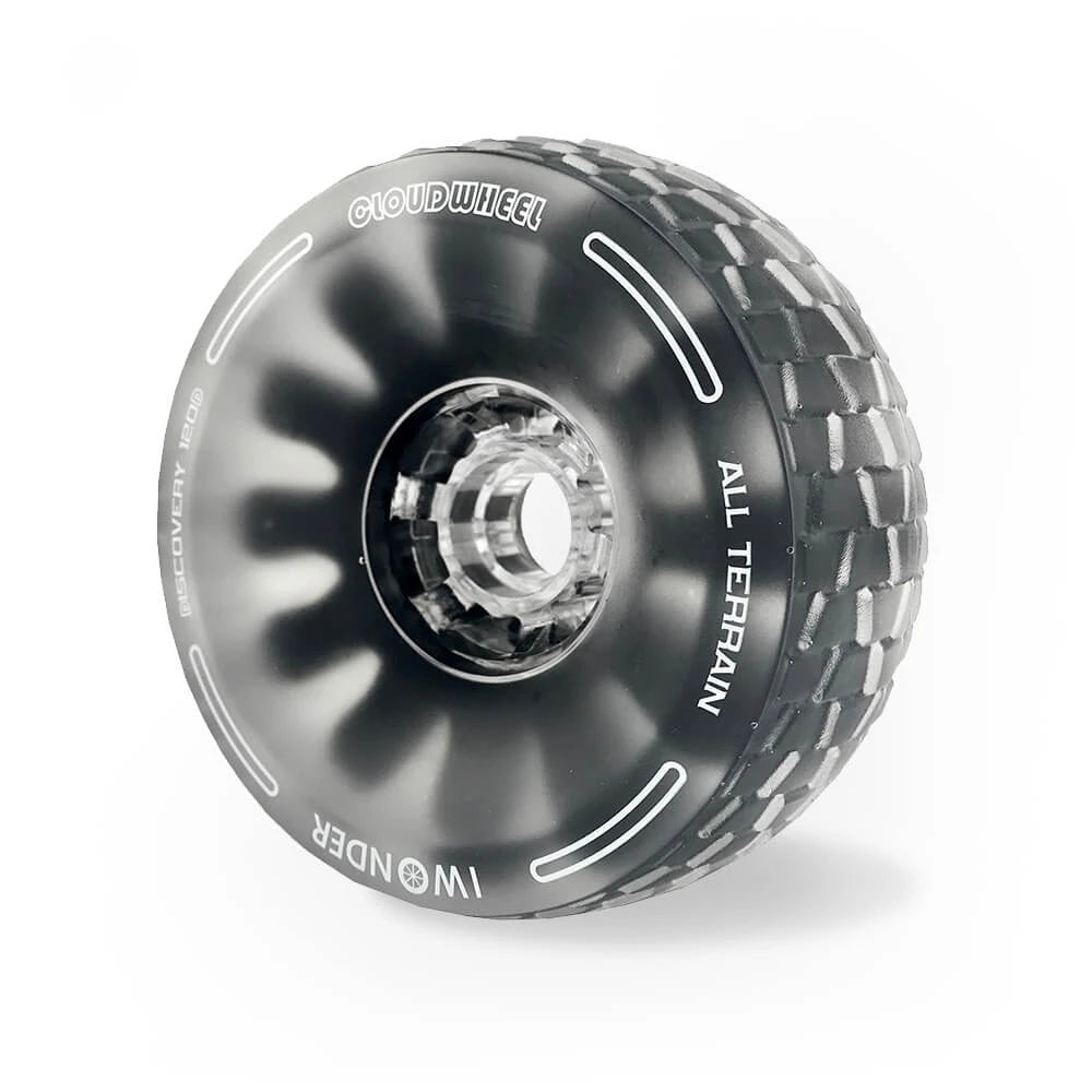 Single 120mm Cloud Wheel in black showing tread and hub design for electric skateboard