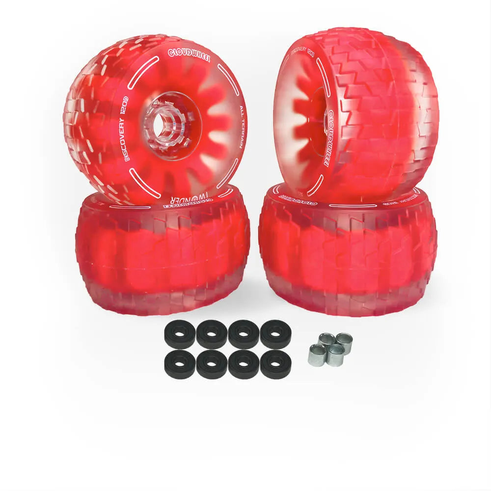 120mm Cloud Wheels electric skateboard wheels set in red with bearings and spacers