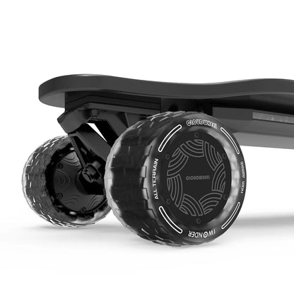 120mm CloudWheel Donut wheels installed on an electric skateboard black version