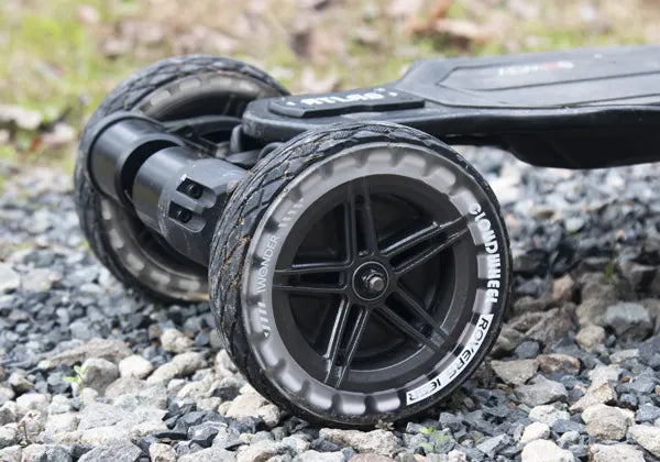 165mm Cloudwheel Rover electric skateboard wheels riding on gravel and rough terrain