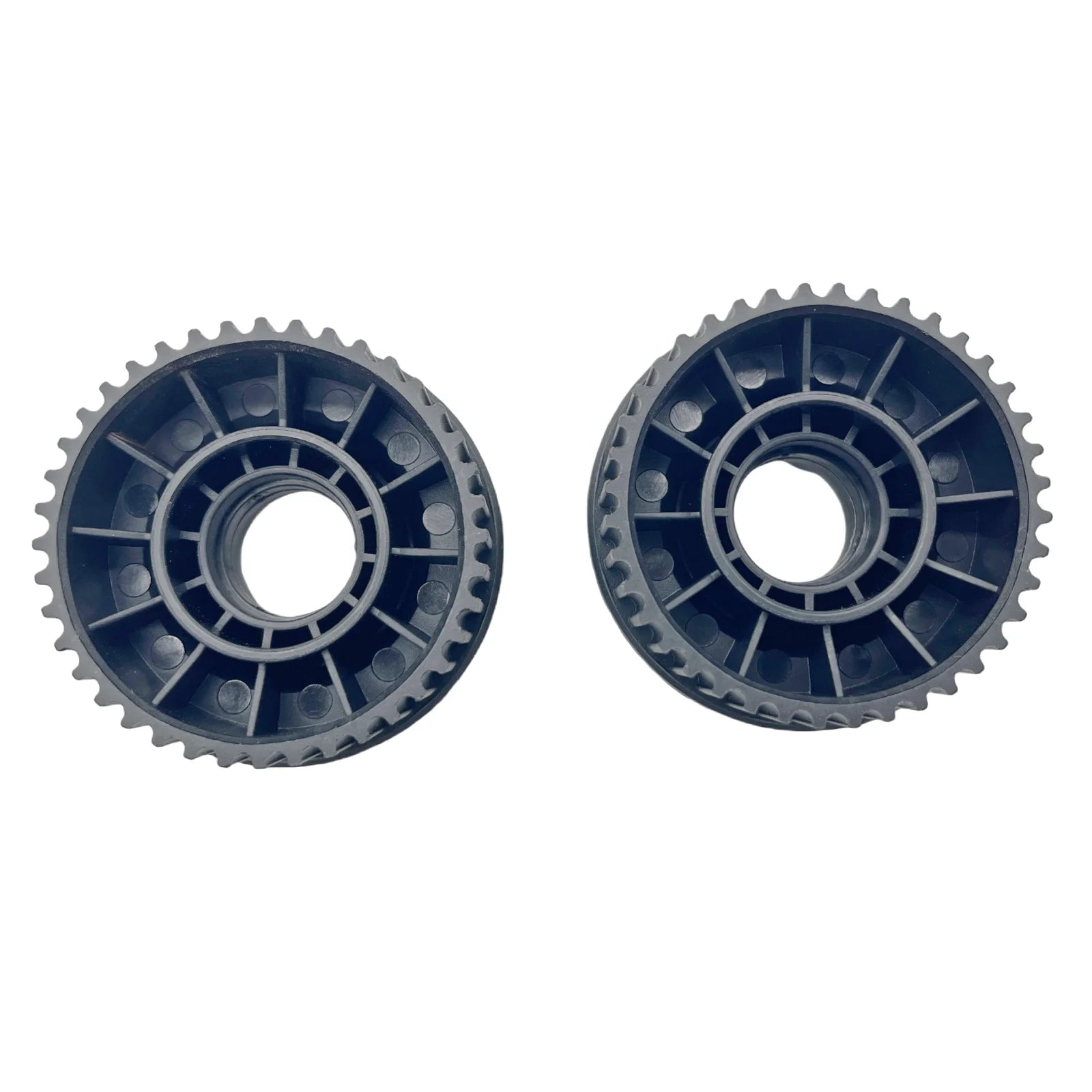 Pair of 40T ABEC pulleys showing reinforced internal structure
