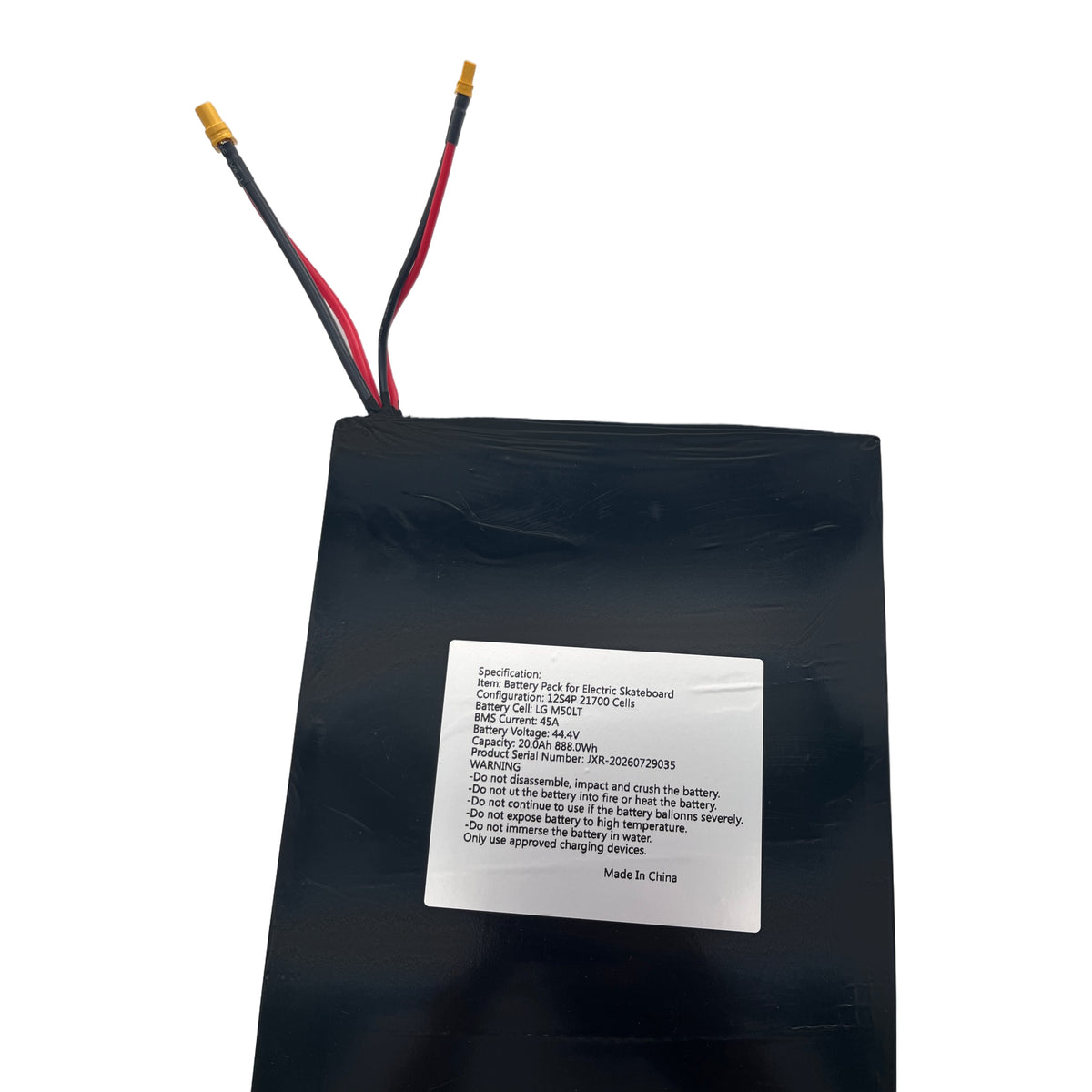 12S4P 20Ah 888Wh electric skateboard battery pack, third view