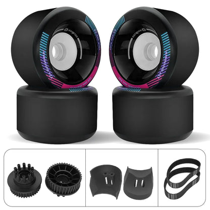 Boosted 105mm electric skateboard wheels kit with 40T Kegel pulleys, belts and belt covers