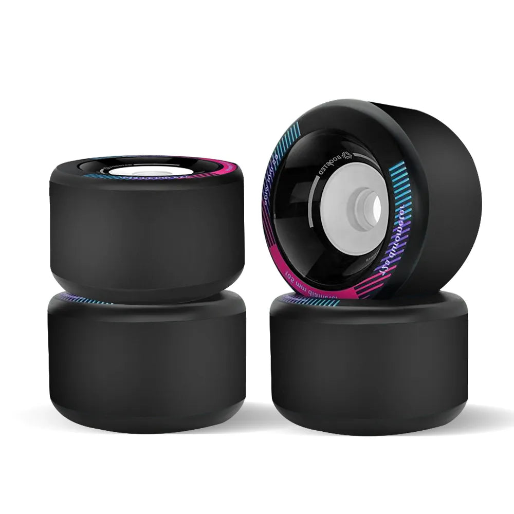 Boosted 105mm electric skateboard wheels displayed from top angle