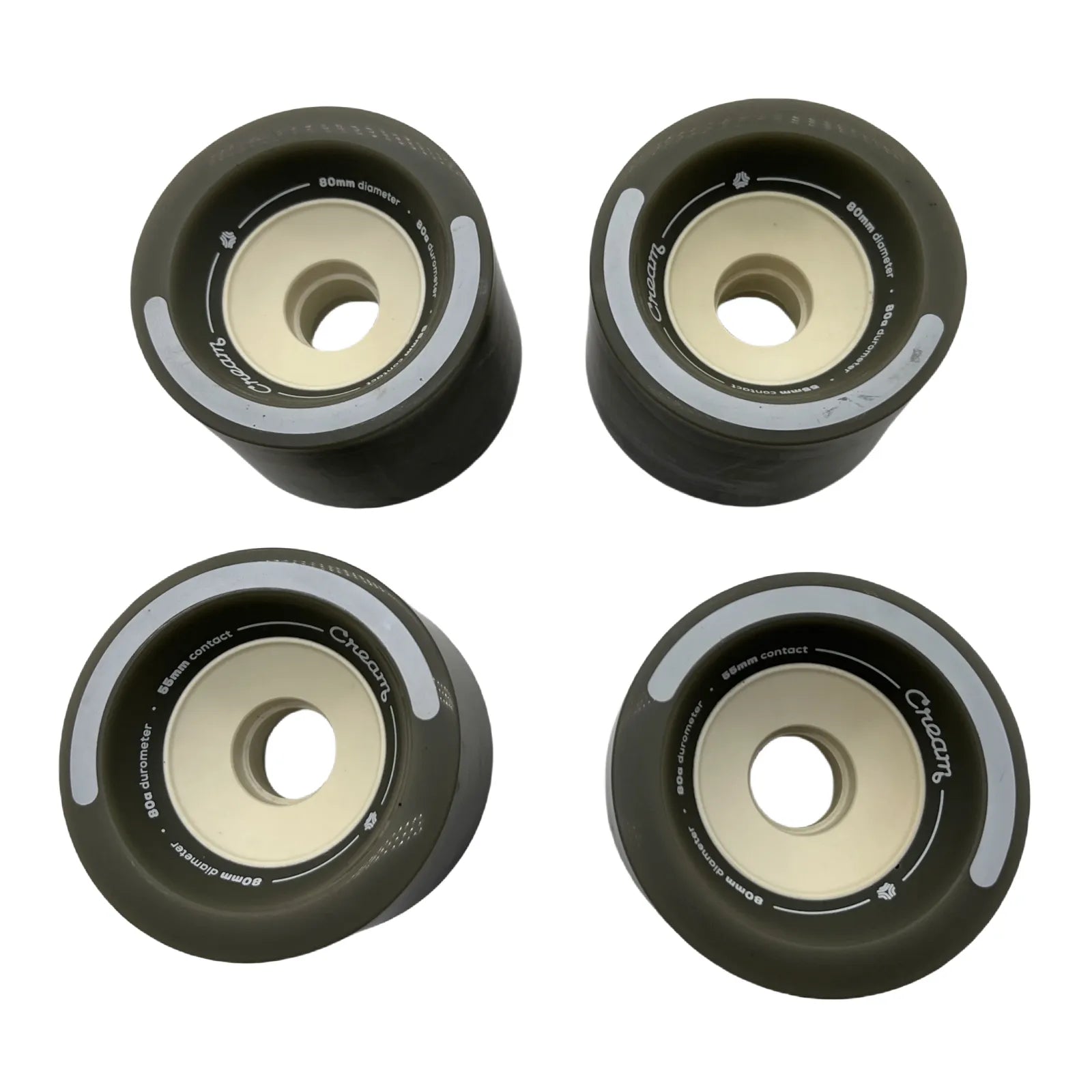 Front view of Boosted 80mm electric skateboard wheels 80A durometer