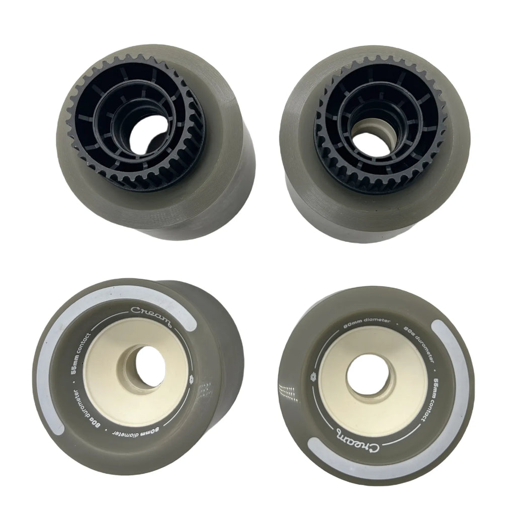 Back view of Boosted 80mm wheels showing Kegel core structure