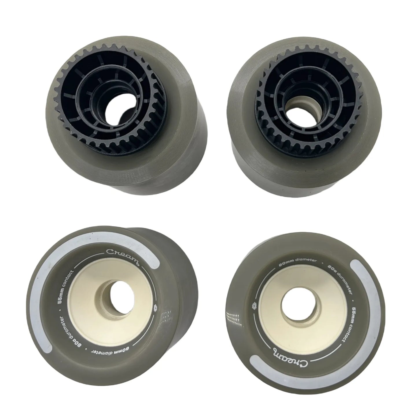 Back view of Boosted 80mm wheels showing Kegel core structure