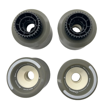 Back view of Boosted 80mm wheels showing Kegel core structure