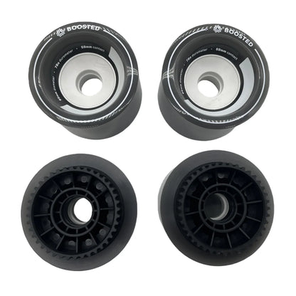 Boosted 85mm skateboard wheels showing Kegel core and pulley interface