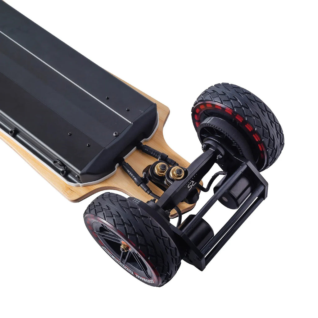 Close up of 165mm Cloudwheel Rover wheels on Verreal RS Pro Max belt drive system.