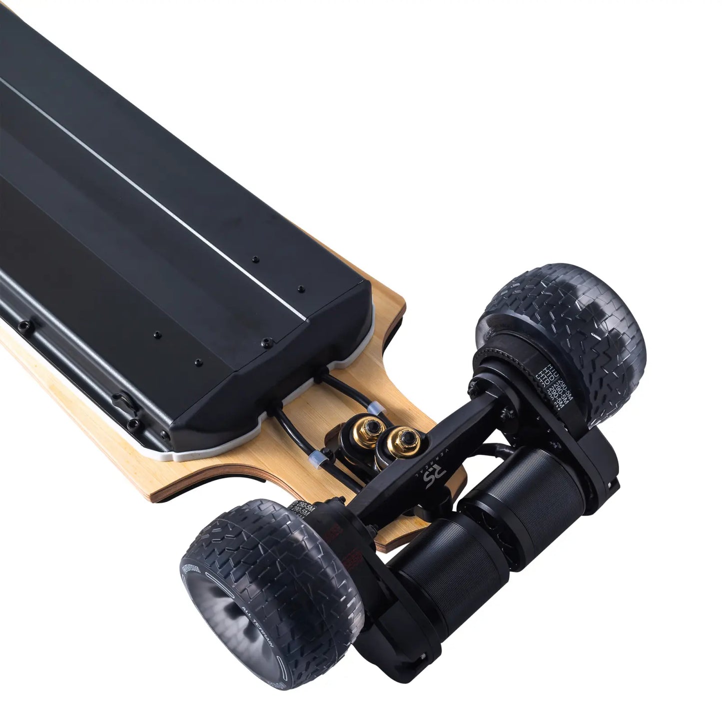 High-performance electric skateboard featuring dual 3800W 6374 170KV motors for massive torque and speed.