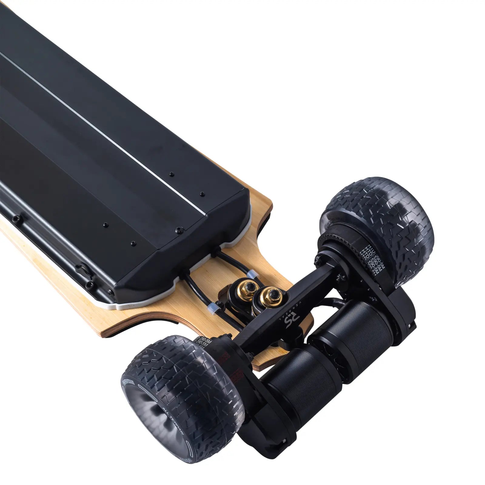 High-performance electric skateboard featuring dual 3800W 6374 170KV motors for massive torque and speed.