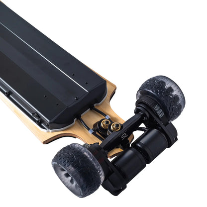 High-performance electric skateboard featuring dual 3800W 6374 170KV motors for massive torque and speed.