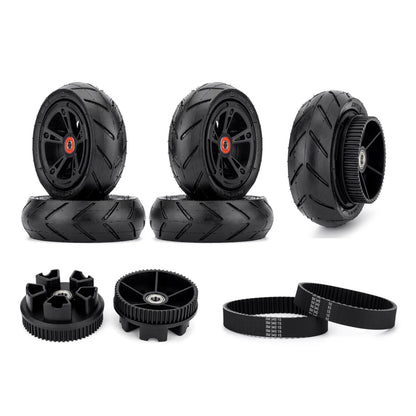Electric skateboard pneumatic wheels kit with Kegel pulleys and belts, including full wheel set and spare wheel