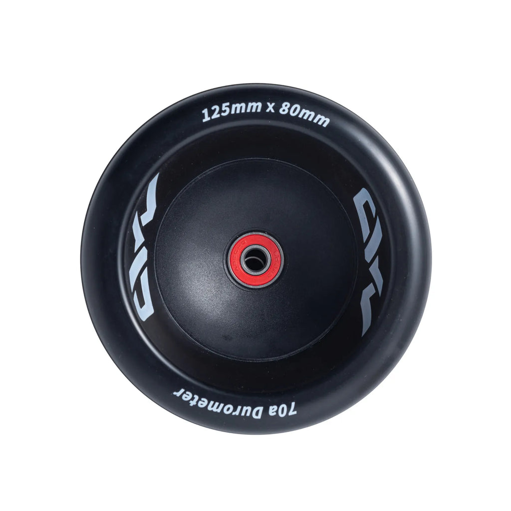Front view of Mad Max 125mm Wheels showing precision bearing seat and 70a durometer for stable everyday riding