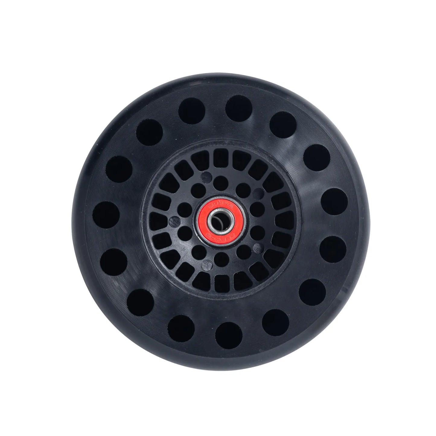 Close-up of Mad Max 125mm Wheels hollow pour core featuring fifteen hollow pockets for enhanced shock absorption