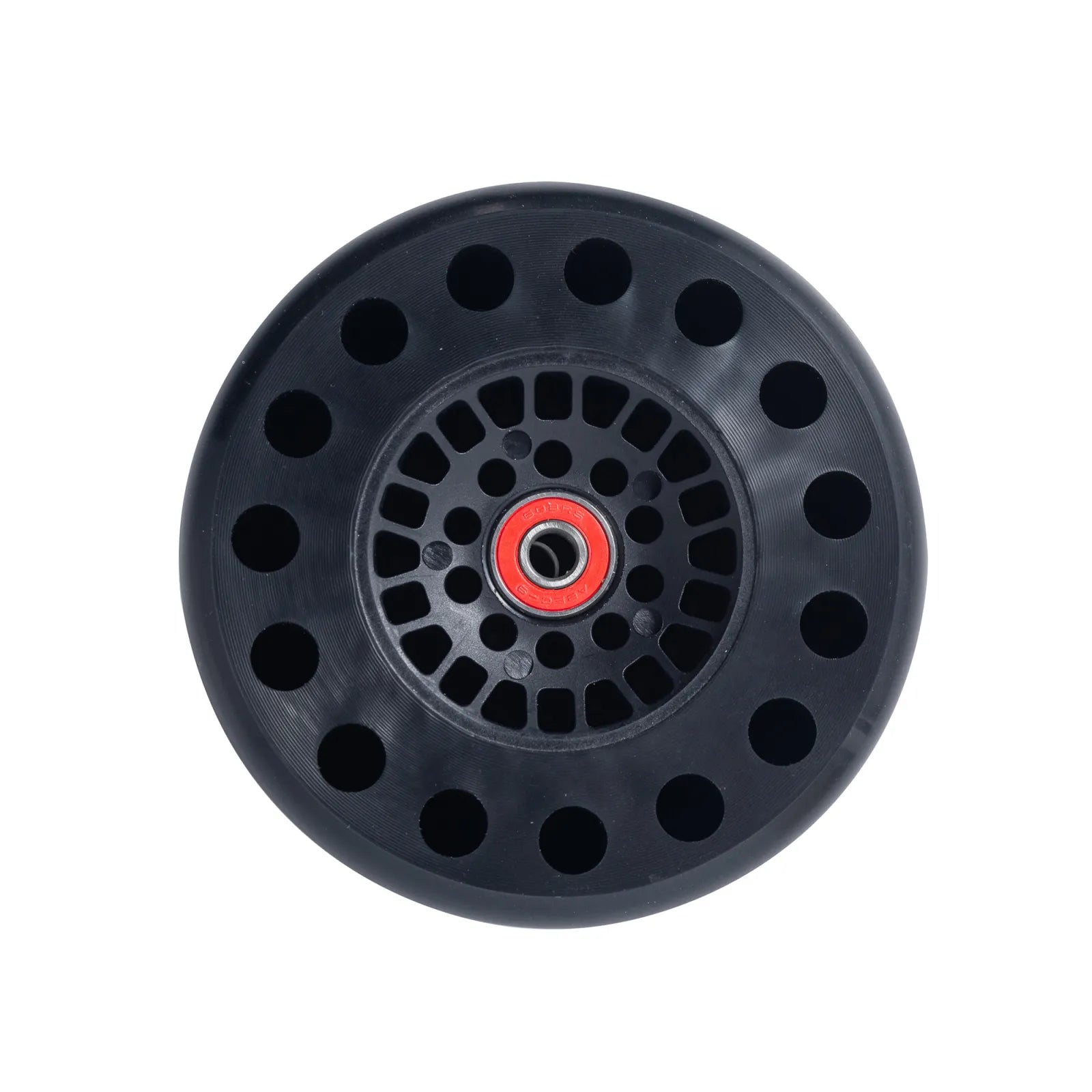 Close-up of Mad Max 125mm Wheels hollow pour core featuring fifteen hollow pockets for enhanced shock absorption