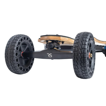 Durable 160mm airless wheels for all terrain electric skateboard, featuring a never-flat honeycomb design.