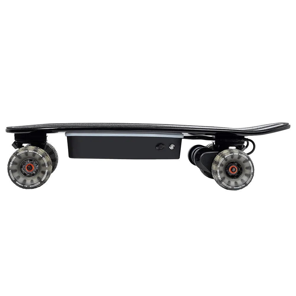 Side profile of Verreal ACE mini electric skateboard with 105mm Cloudwheels showing ground clearance for smooth electric skateboard commuting.