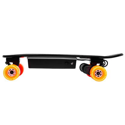 Perspective view of the sleek Verreal ACE mini electric skateboard, perfect for quick trips and versatile electric skateboard for commuting needs.