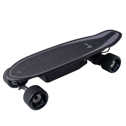 Perspective top view of Verreal ACE mini electric skateboard, designed for easy storage and electric skateboard for commuting needs.