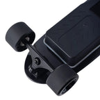 Close-up of the front truck and smooth-rolling Mad Wheels V2 on the Verreal ACE, the ultimate portable electric skateboard for college campus.
