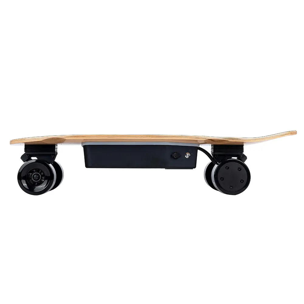 Side profile of the Verreal Mini, an airline-friendly electric skateboard ideal for long-range travel.