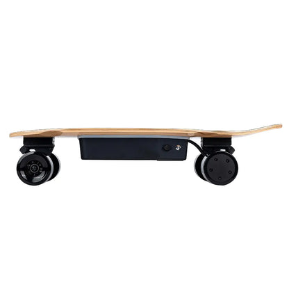 Side profile of the Verreal Mini, an airline-friendly electric skateboard ideal for long-range travel.