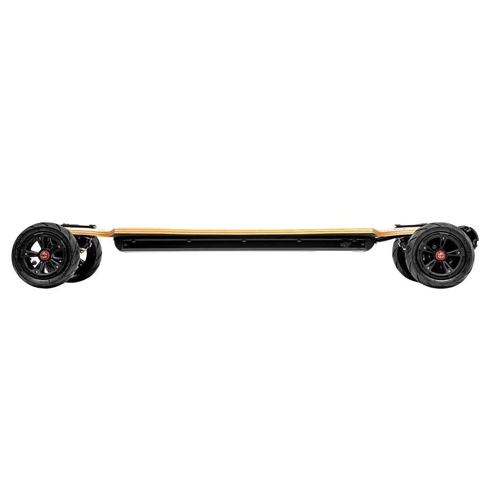 Side profile of Verreal RS all terrain electric skateboard with pneumatic wheels for mixed terrain riding