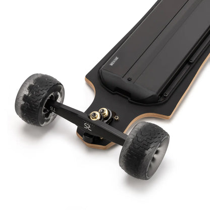 Front truck and 120mm Cloud Wheels on Verreal RS long range electric skateboard for comfortable street riding