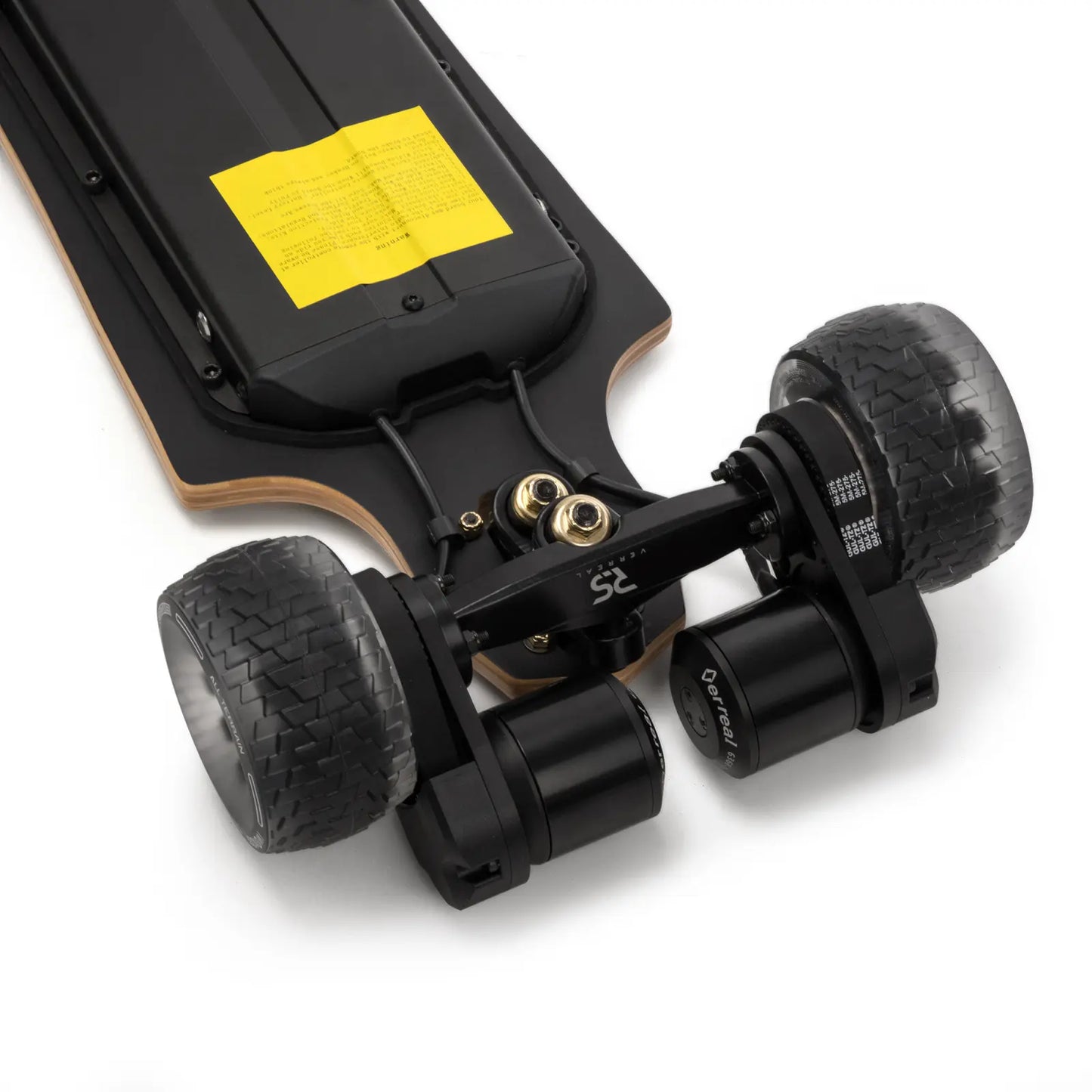 Rear motor setup of Verreal RS long range electric skateboard with 120mm Cloud Wheels for smooth cruising