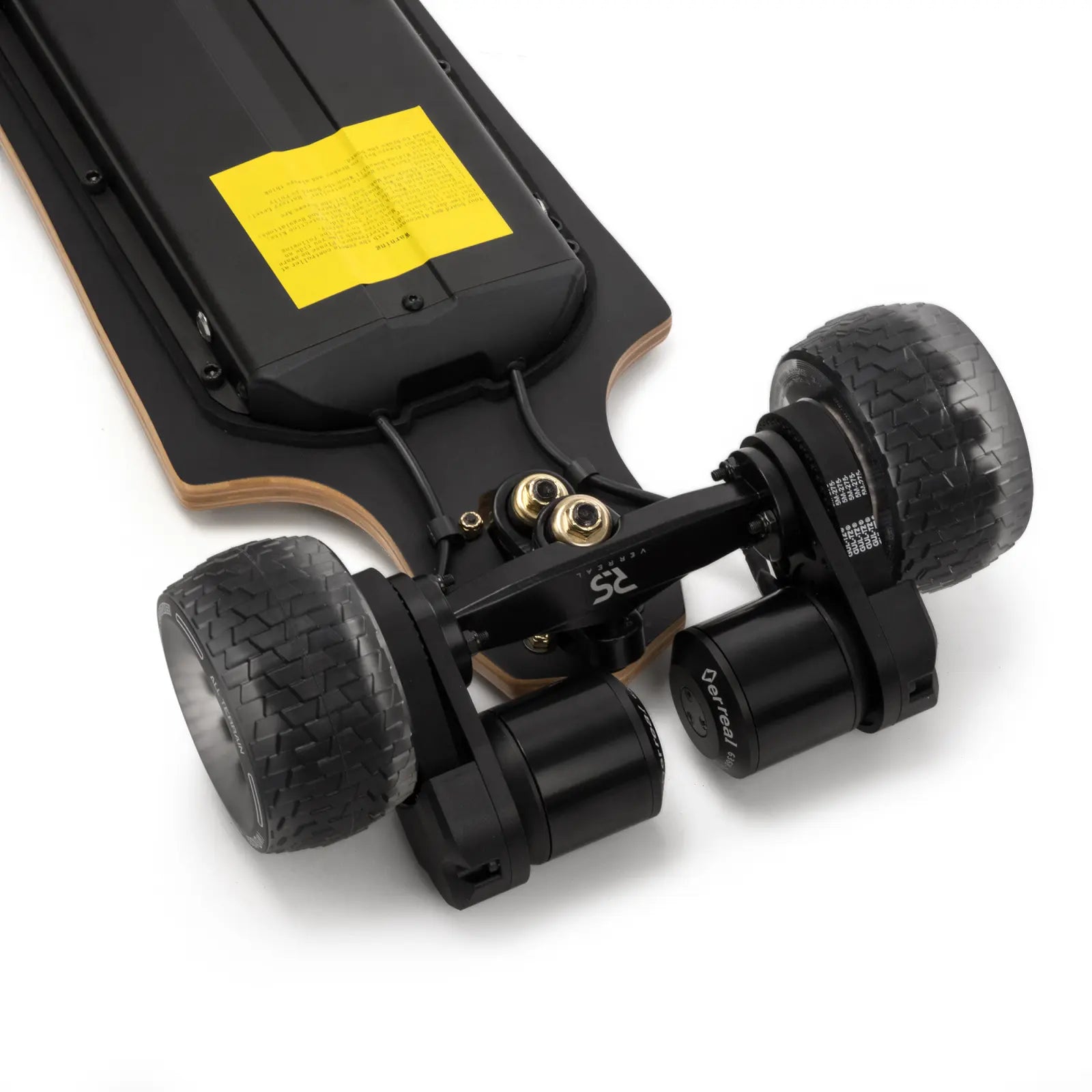 Rear motor setup of Verreal RS long range electric skateboard with 120mm Cloud Wheels for smooth cruising