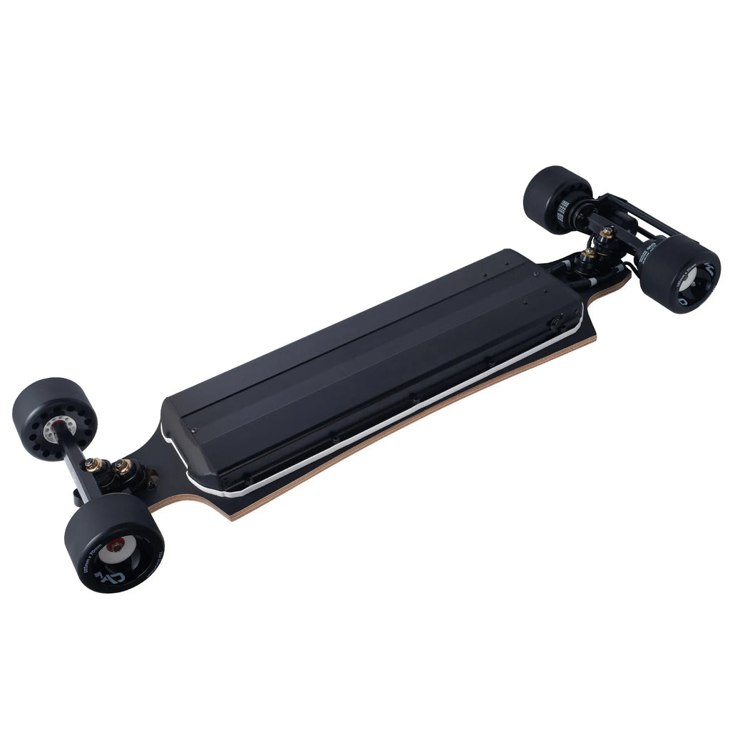 Bottom view of Verreal RS Neo electric skateboard with Mad Wheels V2