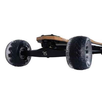 Side profile of Verreal RS Neo electric skateboard with 120mm Cloud Wheels