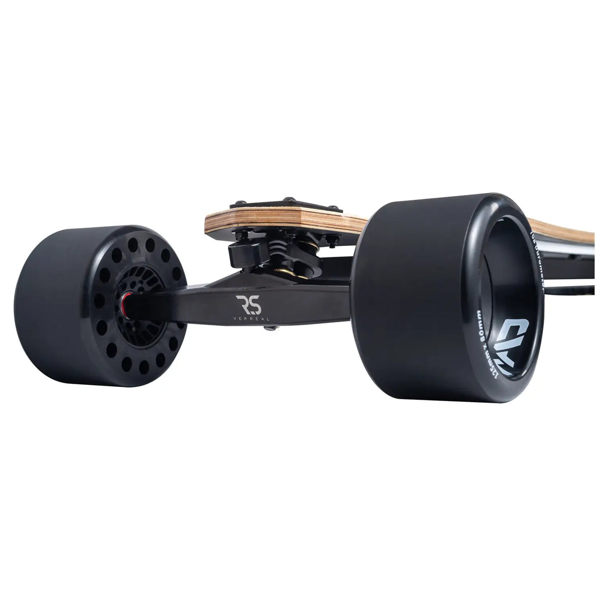 Side profile of Verreal RS Neo electric skateboard with 125mm MadMax Wheels