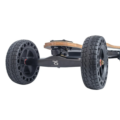 Side profile of Verreal RS Neo electric skateboard with 160mm Airless wheels