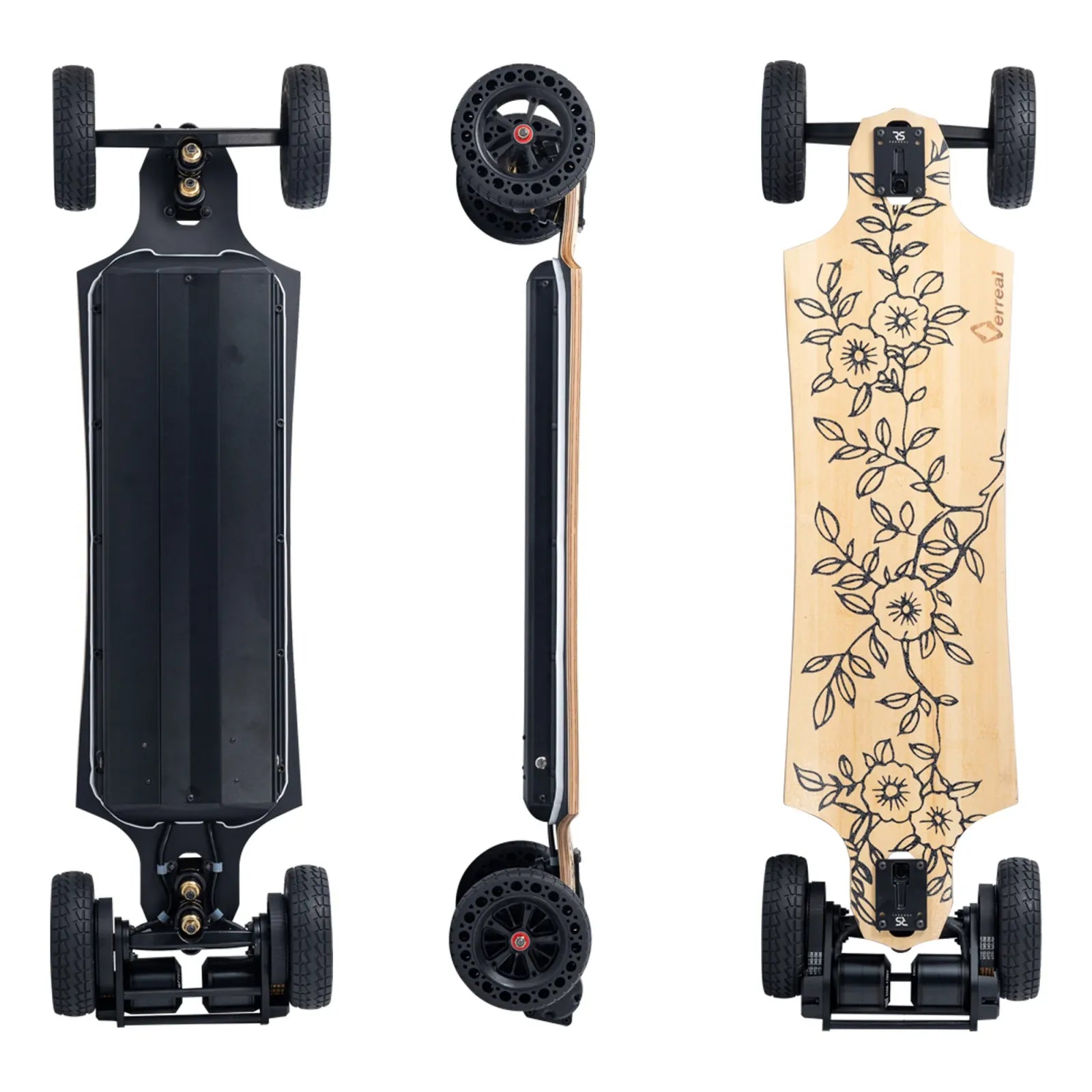 Verreal RS off road electric skateboard with 160mm airless wheels, all terrain setup for puncture-free riding