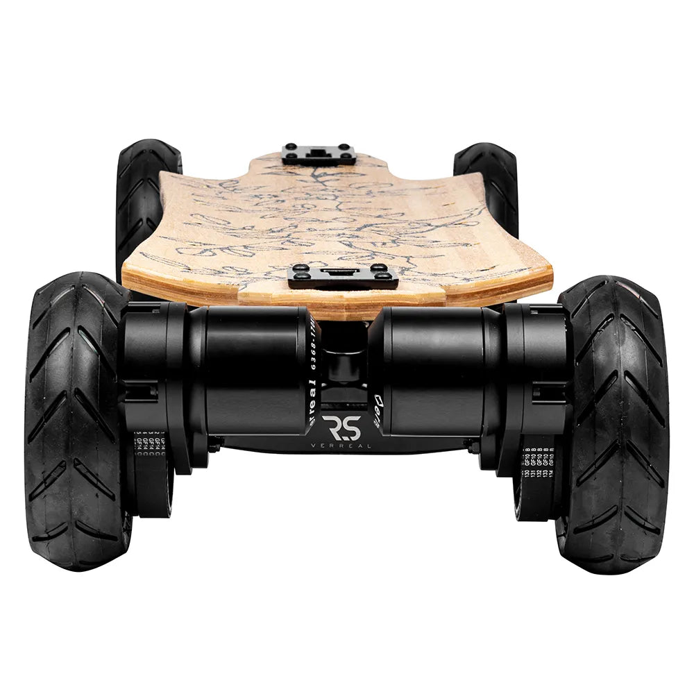 Dual motor rear drive system on Verreal RS off road electric skateboard with pneumatic wheels