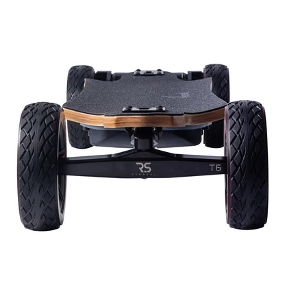 Front view of Verreal RS Pro all terrain electric skateboard with wide 165mm Cloudwheel Rover wheels