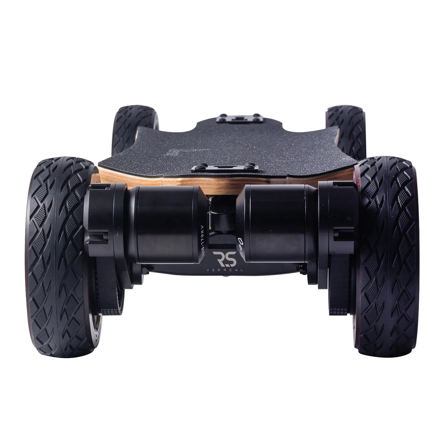 Rear view of Verreal RS Pro all terrain electric skateboard featuring dual motors and 165mm Cloudwheel Rover wheels