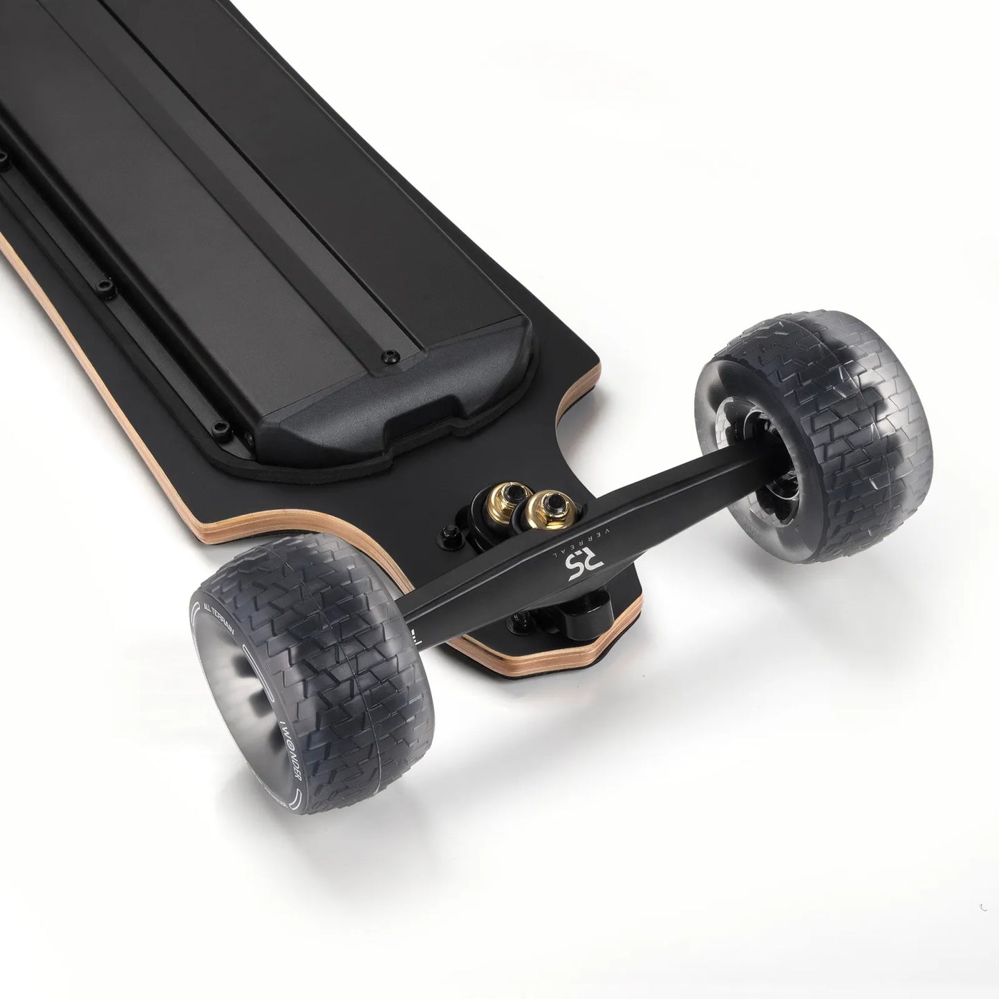 Front truck of Verreal RS Pro long range electric skateboard equipped with 120mm Cloud Wheels