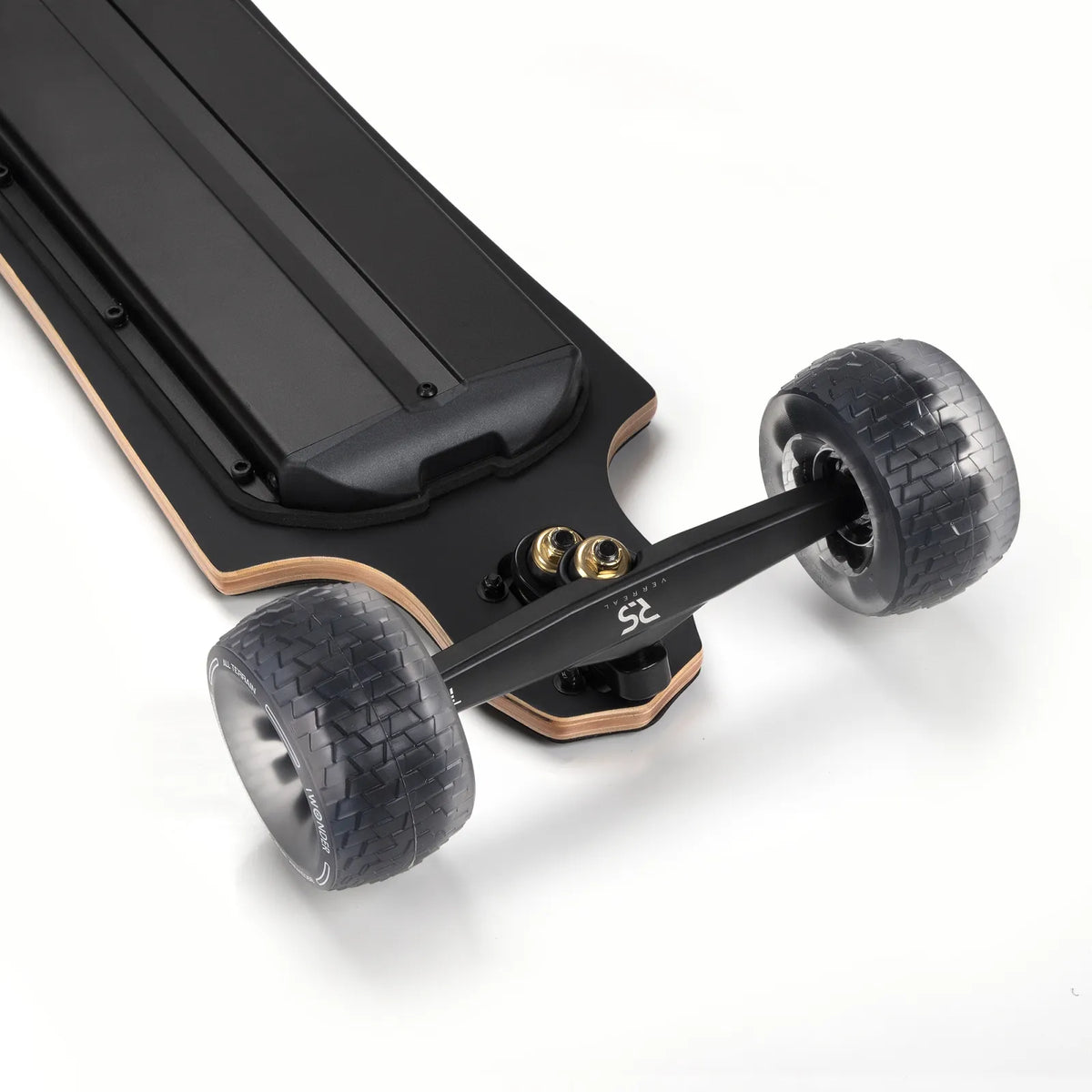 Front truck of Verreal RS Pro long range electric skateboard equipped with 120mm Cloud Wheels