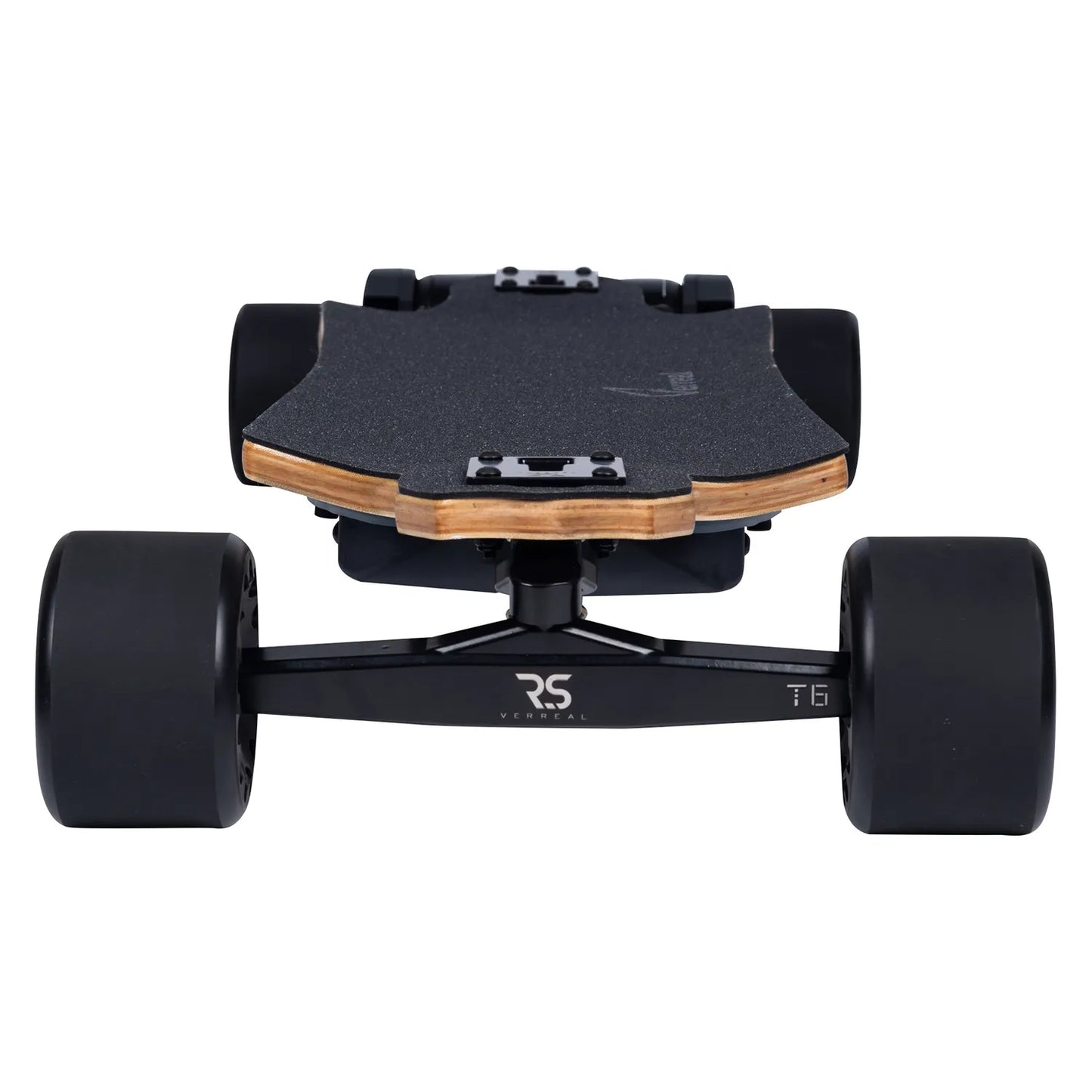 Front view of Verreal RS Pro long range electric skateboard with 105mm Mad Wheel V2